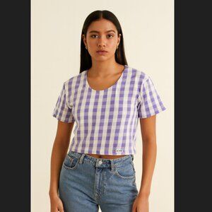 Vintage Sport Purple and White Plaid Crop Top